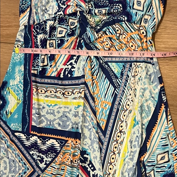 Chicos Long Sleeveless Dress Blue Abstract Asymmetrical Hem Small (4) Chicos 0 - Picture 7 of 13